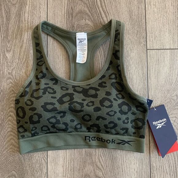 Reebok woman’s leopard racer back seamless bra - Picture 1 of 4